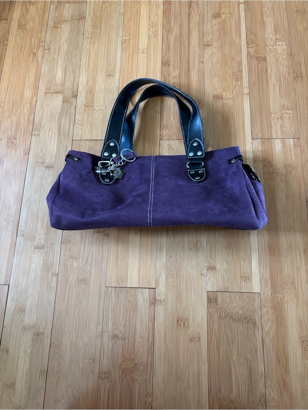 St. John's Bay Plum Suede Satchel with Black Handles